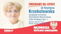 dr Krystyna Krzekotowska kandydat do Sejmiku Województwa Mazowieckiego  w DEBACIE OBYWATELSKIEJ W KAMPANII SAMORZĄDOWEJ Warszawskiej i Mazowieckiej Wspólnoty Samorządowej